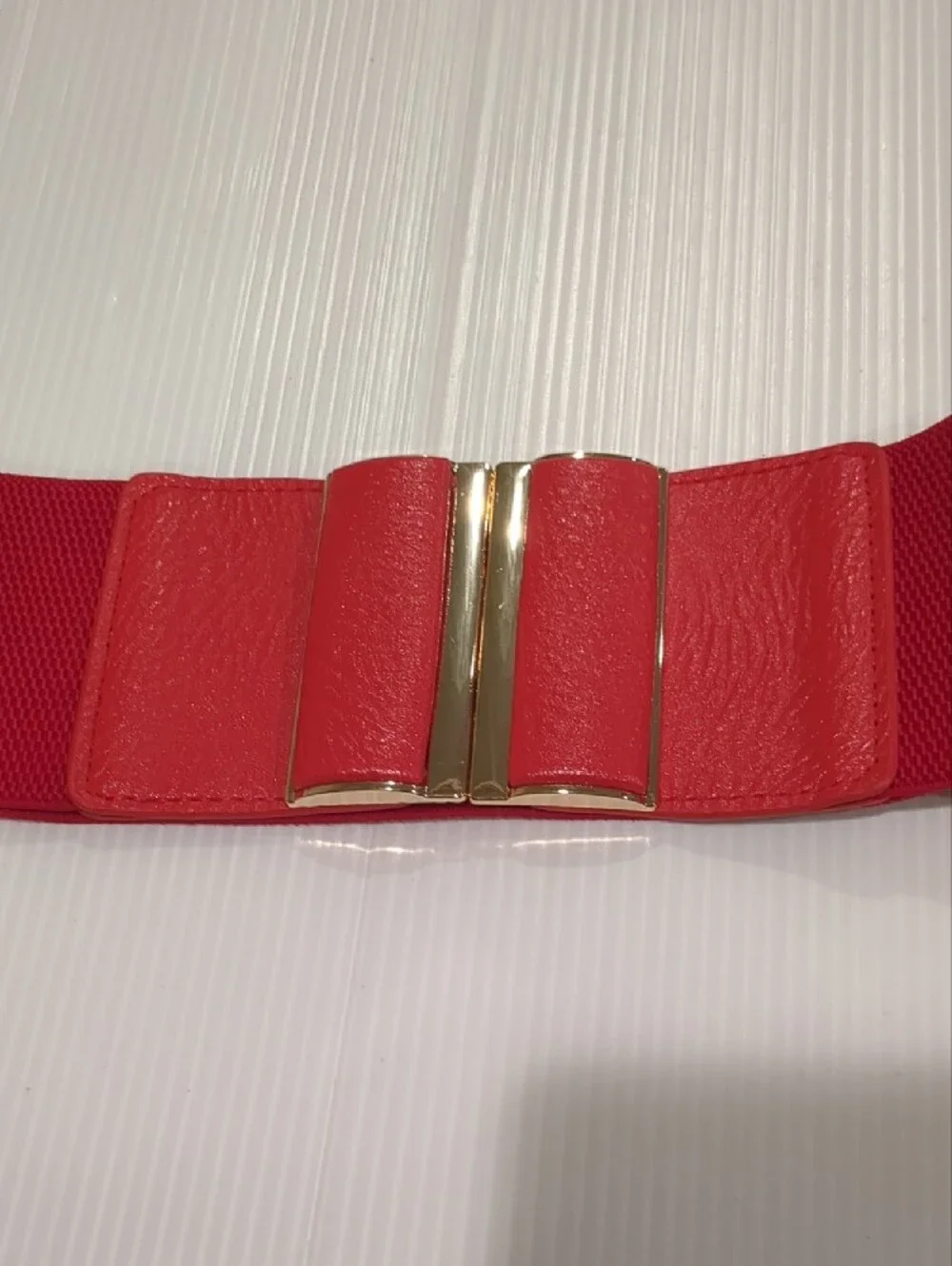 Stretch Red Belt  With Leather Accents